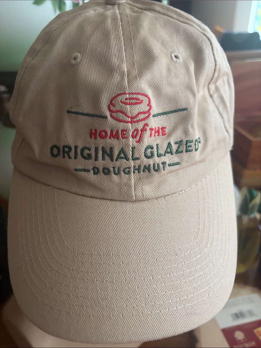 Beige Baseball Cap With Embroidered Doughnut Logo